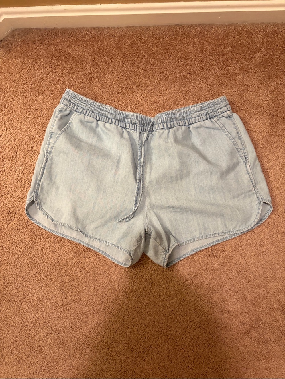 Light Blue Denim-Look Drawstring Women’s Shorts
